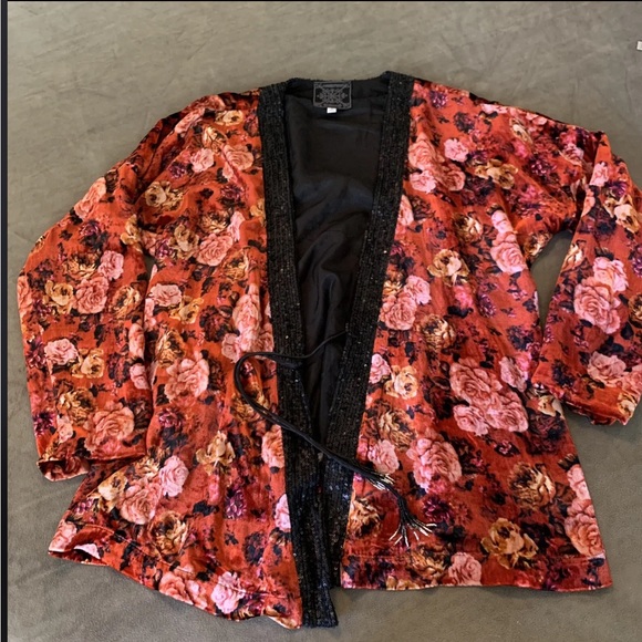 Johnny Was Billie Kimono cardigan Medium Floral Velvet tassel Sequins Blazer - Picture 9 of 12